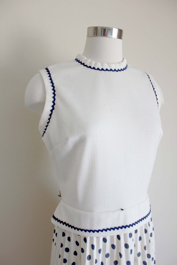 1960s Cream White Sleeveless Polka Dot Dress by J… - image 3