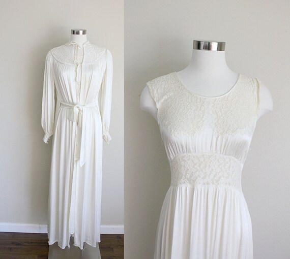 1940s Bridal Lingerie | Peignoir Set | Ivory Lace
