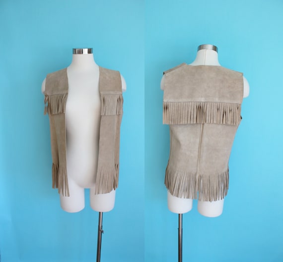 1990s Tan Suede Leather Fringe Vest - image 1