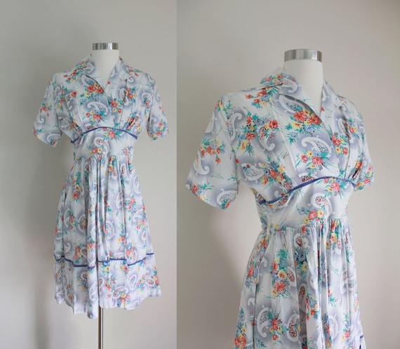 1950s Floral Novelty Dress | Cotton Day Dress | P… - image 1