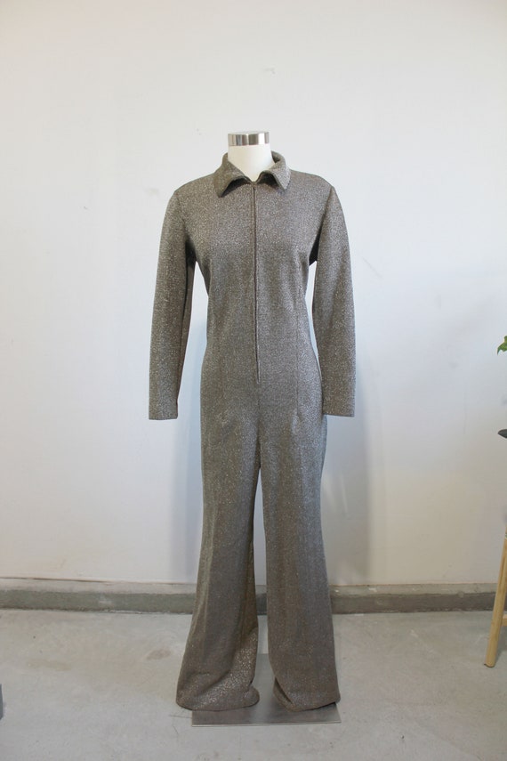 1960s Metallic Gold Knit Zip Front Jumpsuit by Bu… - image 9