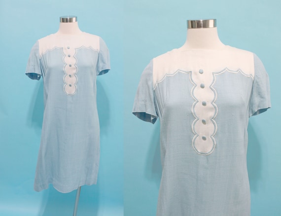 1960s Scalloped Light Blue Linen Shift Dress by Lady Fame | 36" in Waist - Etsy Canada 1960s Scalloped Light Blue Linen Shift Dress by Lady Fame | 36" in Waist - Etsy Canada