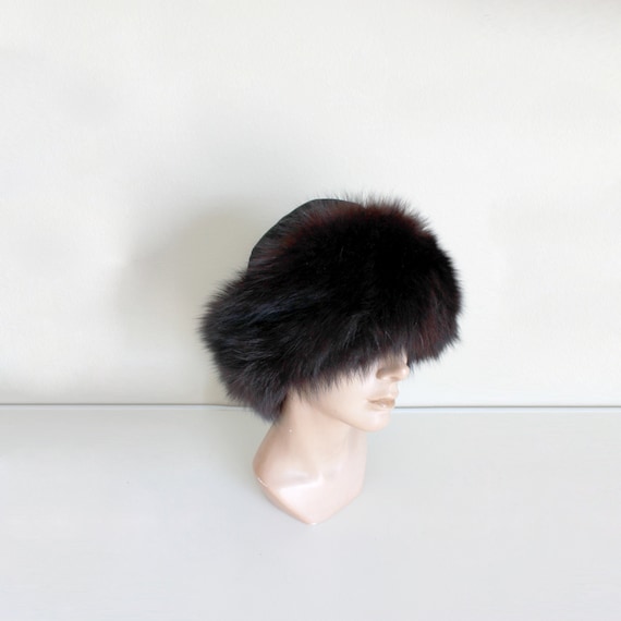 1980s Black Suede Cossack Fur Hat