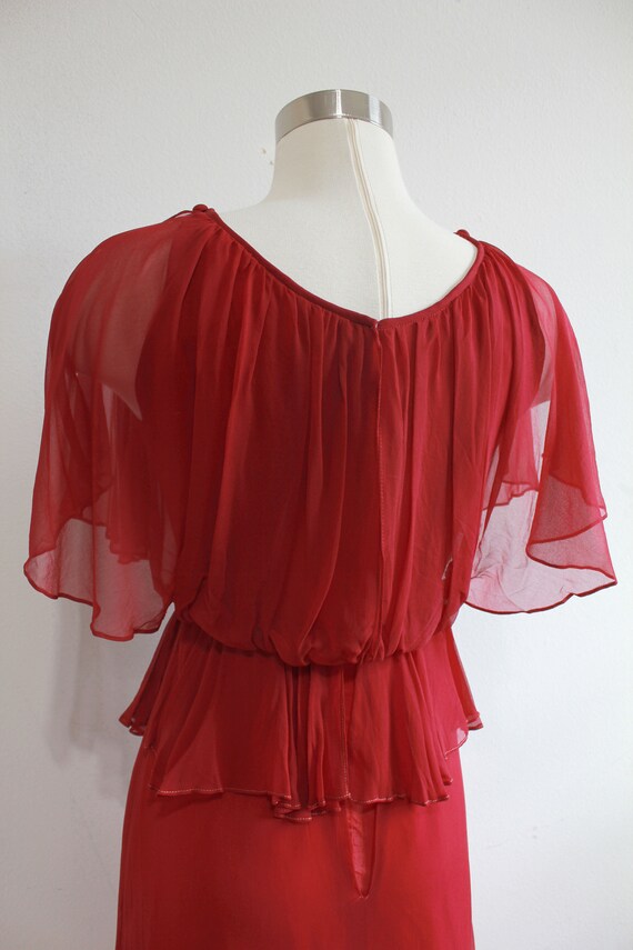 1970s Cranberry Red Grecian Flutter Gown | Small - image 9