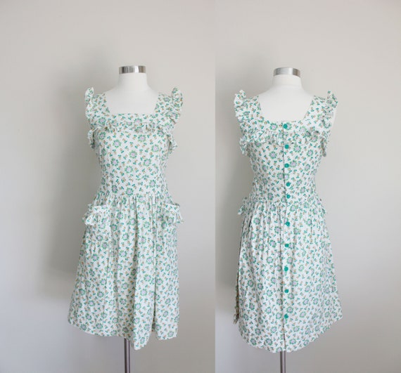 1940s Floral Pinafore Dress | Small