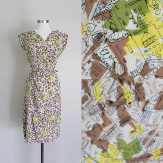 1940s Novelty Print Dress | Print Dress | Silk Dre