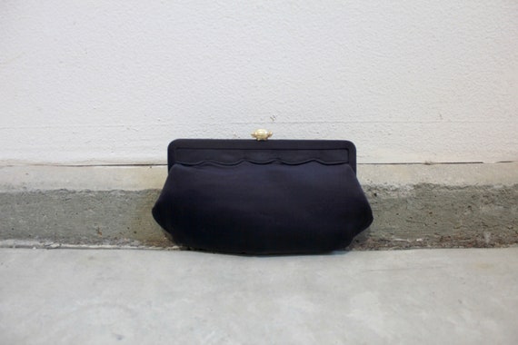 1950s Navy Black Clutch with Coin Purse - image 1