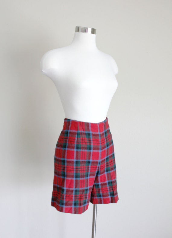 1950s Red Plaid Shorts | Tartan Shorts | Wool Sho… - image 3