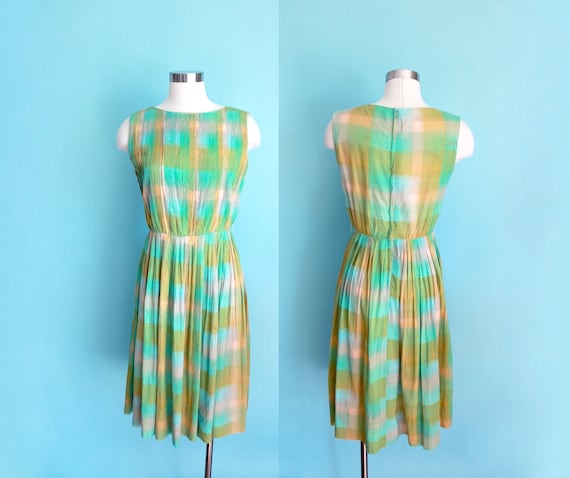 1950s Green Plaid Dress Betty Barclay | Size Small - image 1