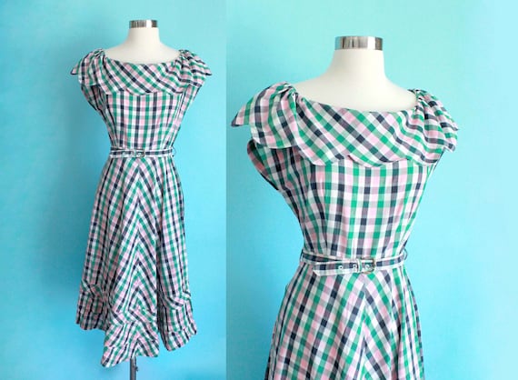 1950s Pink Plaid Dress by Betty Barclay | Size Small
