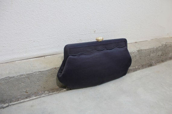 1950s Navy Black Clutch with Coin Purse - image 2