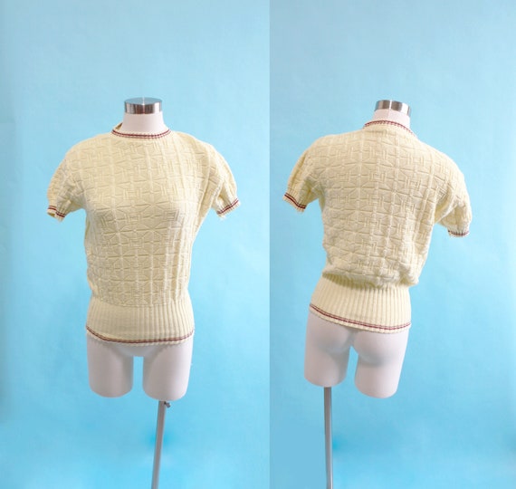 1970s Cream Cable Knit Sweater | Medium