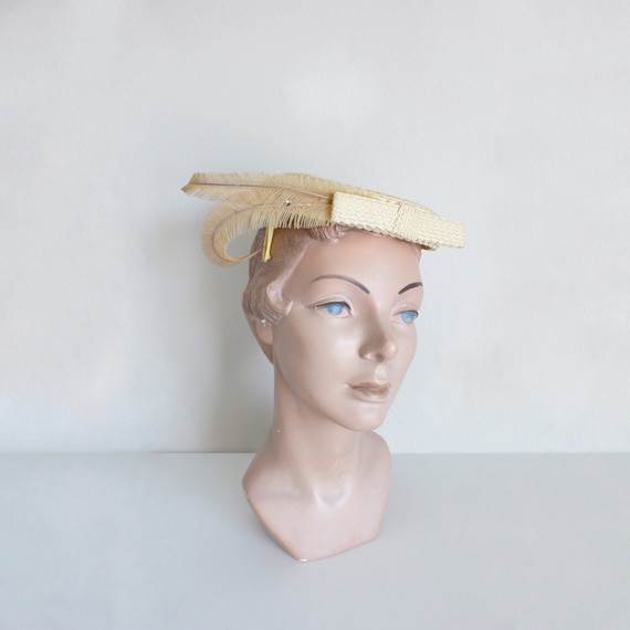 1960s Straw Feather Hat by Clover Lane