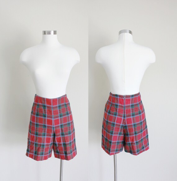 1950s Red Plaid Shorts | Tartan Shorts | Wool Shor