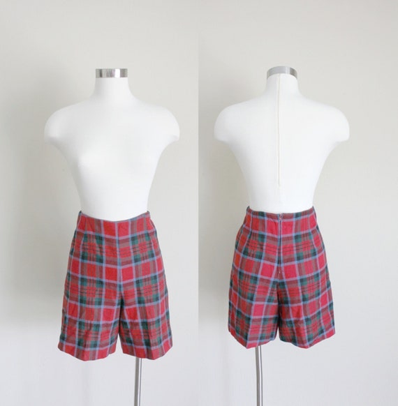 1950s Red Plaid Shorts | Tartan Shorts | Wool Sho… - image 1
