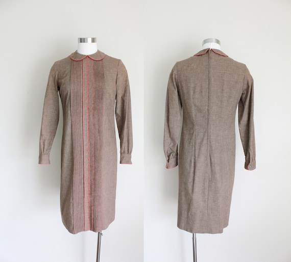 1960s Brown Chambray Peter Pan Collar Dress by Th… - image 1