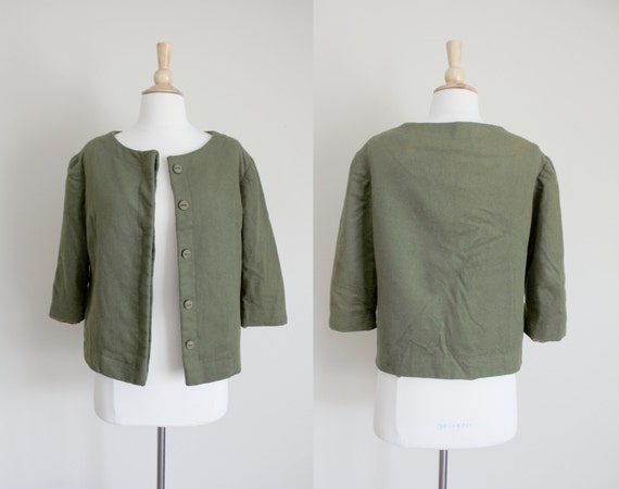 1950s Jacket | Olive Green Cardigan | Wool Jacket