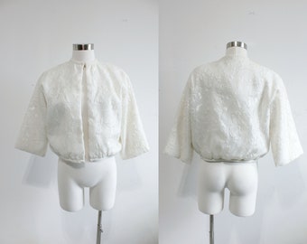 1960s White Metallic Floral Brocade Jacket by PS Boutique