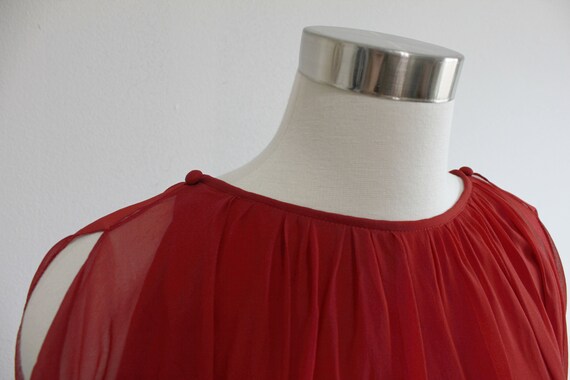 1970s Cranberry Red Grecian Flutter Gown | Small - image 7