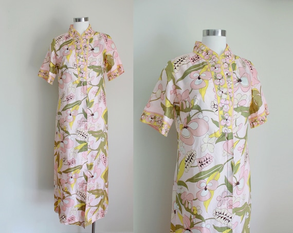 1960s Mod Pink Floral Dressing Gown by Loungees |
