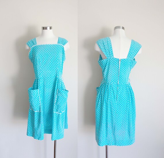1950s Baby Blue Polka Dot Sundress | Large