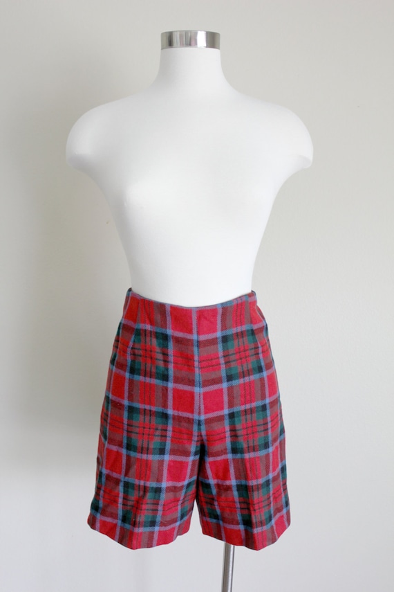 1950s Red Plaid Shorts | Tartan Shorts | Wool Sho… - image 2