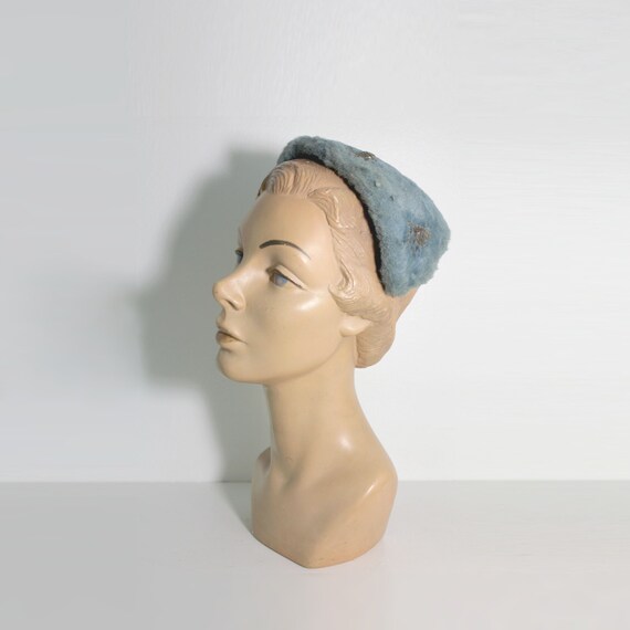 1950s Blue Rhinestone Half Hat by Gimbel Brothers
