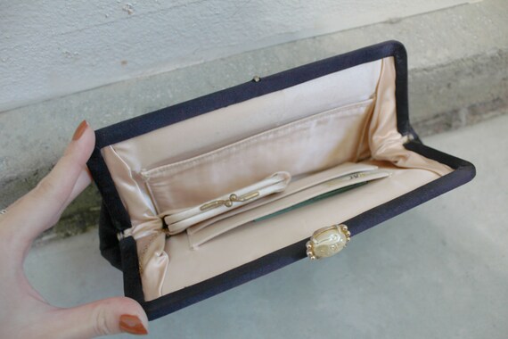 1950s Navy Black Clutch with Coin Purse - image 7