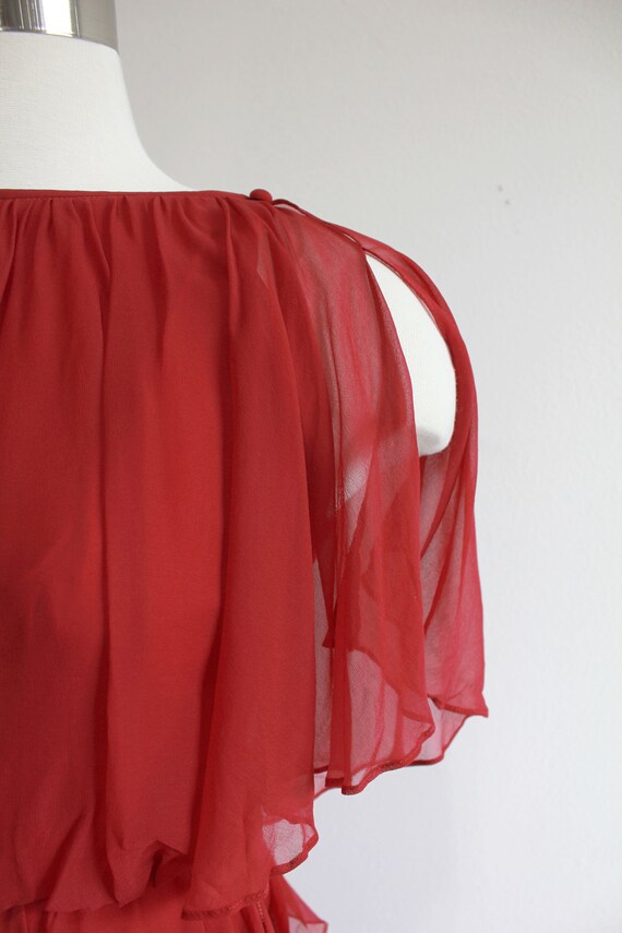 1970s Cranberry Red Grecian Flutter Gown | Small - image 6