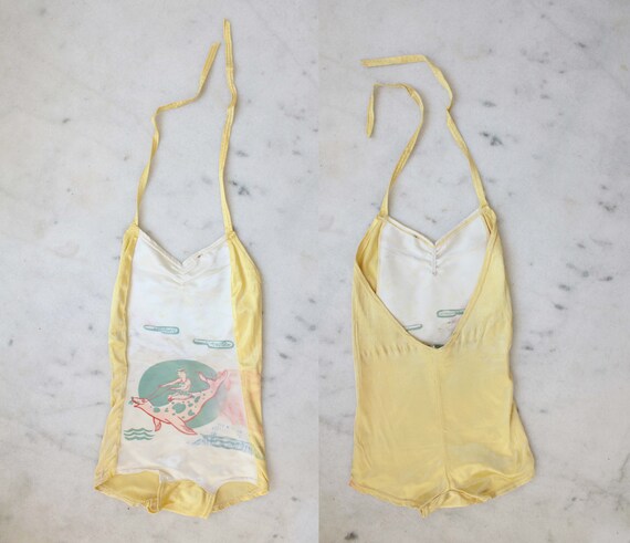 1940s Novelty Print Swimsuit | XXS | AS IS