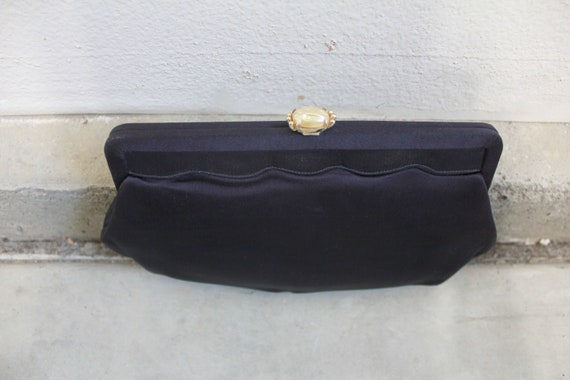 1950s Navy Black Clutch with Coin Purse - image 3