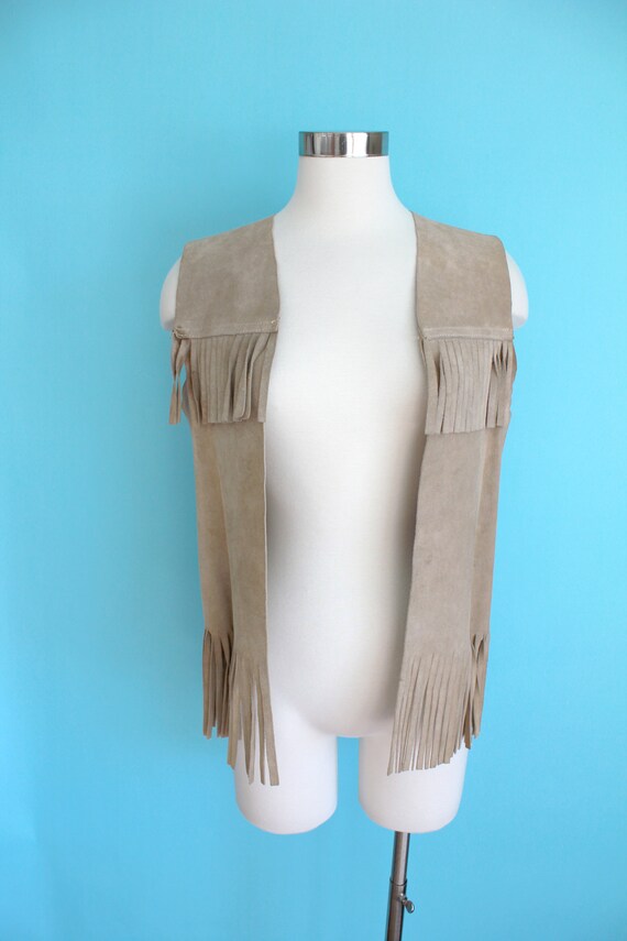 1990s Tan Suede Leather Fringe Vest - image 2