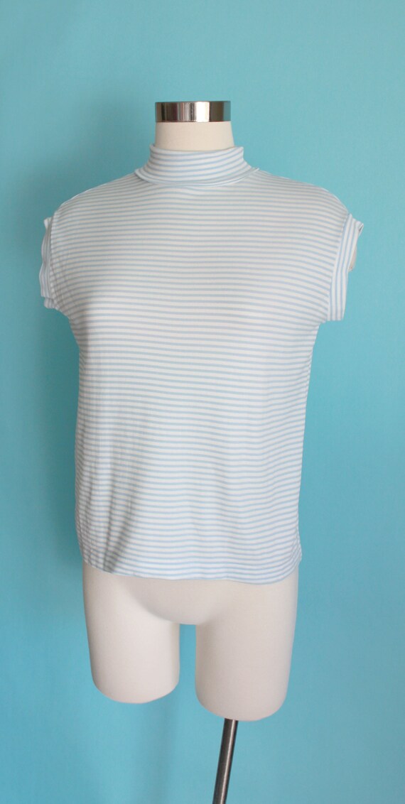 1960s Blue Striped Turtleneck Tank by Eatons | Si… - image 3