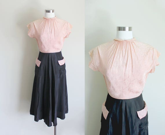 1940s Evening Dress | Two Tone Dress | Colorblock