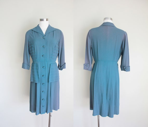 1940s Dark Teal Green Dress | 28" in Waist