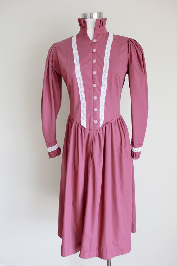 1970s Dark Mauve Puff Sleeve Prairie Dress | Gunn… - image 2