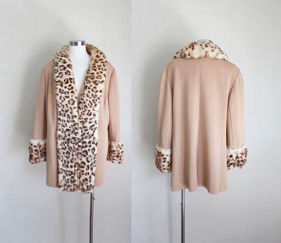 1960s Lilli Ann Leopard Print Knit Coat | Fur Trim