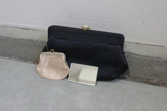 1950s Navy Black Clutch with Coin Purse - image 5