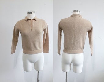 1950s Tan Lambswool Angora Blend Sweater by Full Fashioned Import | Small