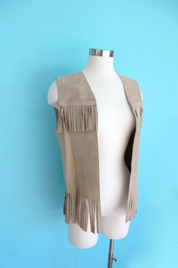 1990s Tan Suede Leather Fringe Vest - image 3