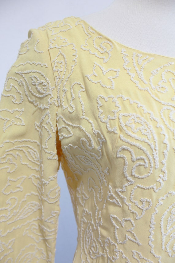 1960s Yellow Beaded Evening Dress | Small/Medium - image 8