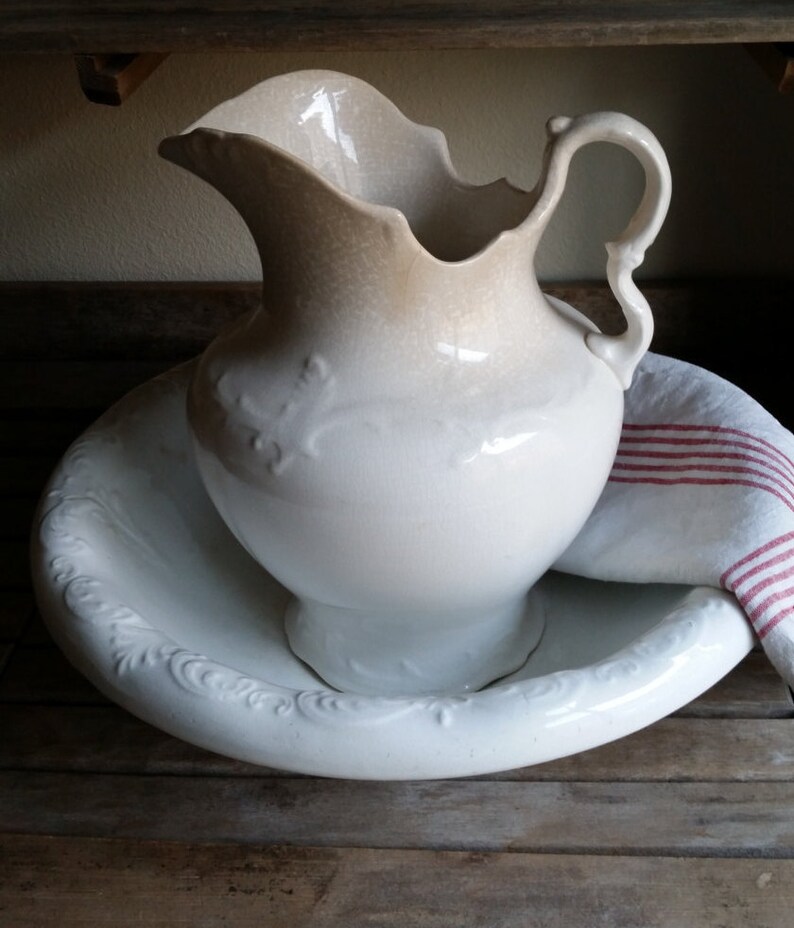 Antique Ironstone Wash Bowl & Pitcher Etsy
