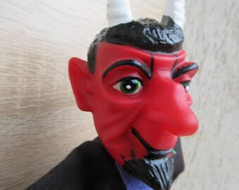 Vintage Teufel Weiß Hörner Handpuppe Satan Handschuh Hölle Dämon Charakter Theater Abaddon Luzifer