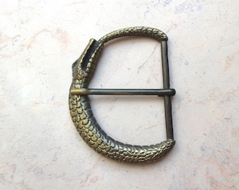 Vintage Brass Ouroboros Belt Buckle: Egyptian Snake Symbol