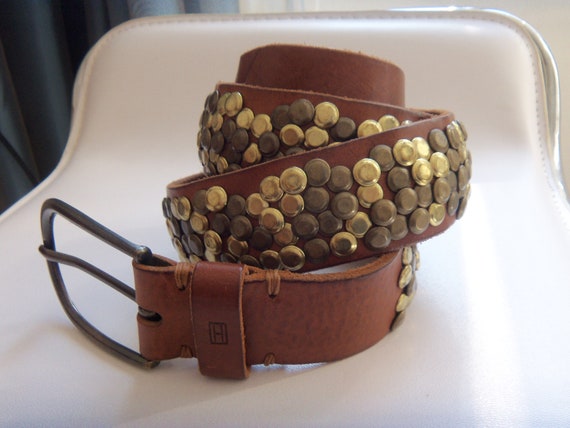 Tommy Hilfiger Studded Rivet Tan Leather Rapid Belt Cool - Etsy Israel