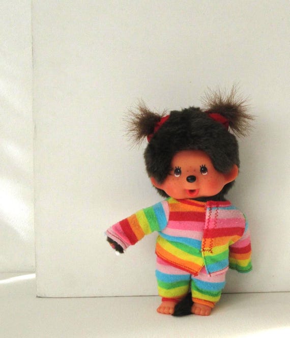 Vintage 1980s Monchhichi Rainbow Doll, Sekiguchi Japanese