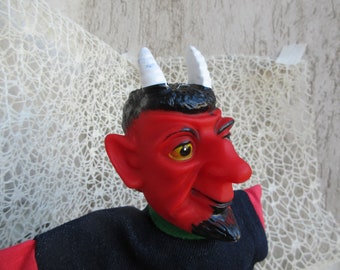 Vintage Teufel Weiß Hörner Handpuppe Satan Handschuh Hölle Dämon Charakter Theater Abaddon Luzifer