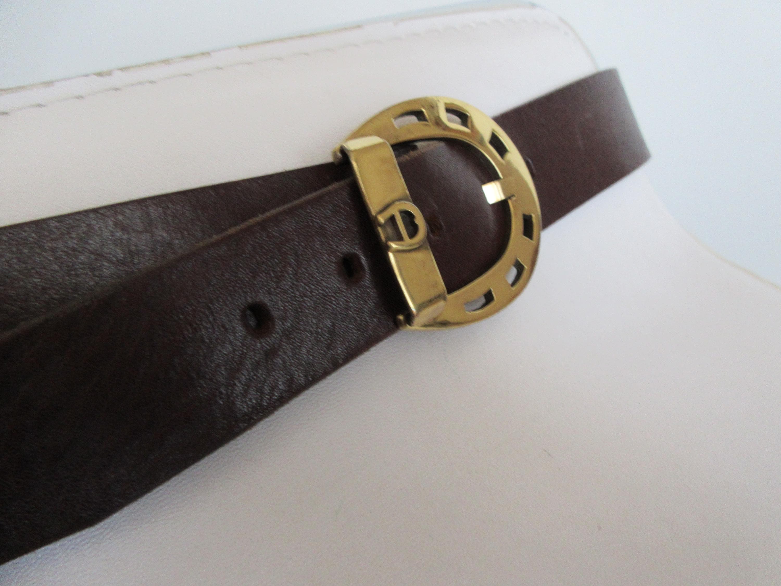Vintage Etienne Aigner Leather Belt: Maroon With Gold Tone 
