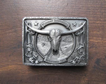 1997s.Vintage Western Longhorn Buckle Cattle Massive Pewter 3D Belt Buckle Bull Skull Relief.