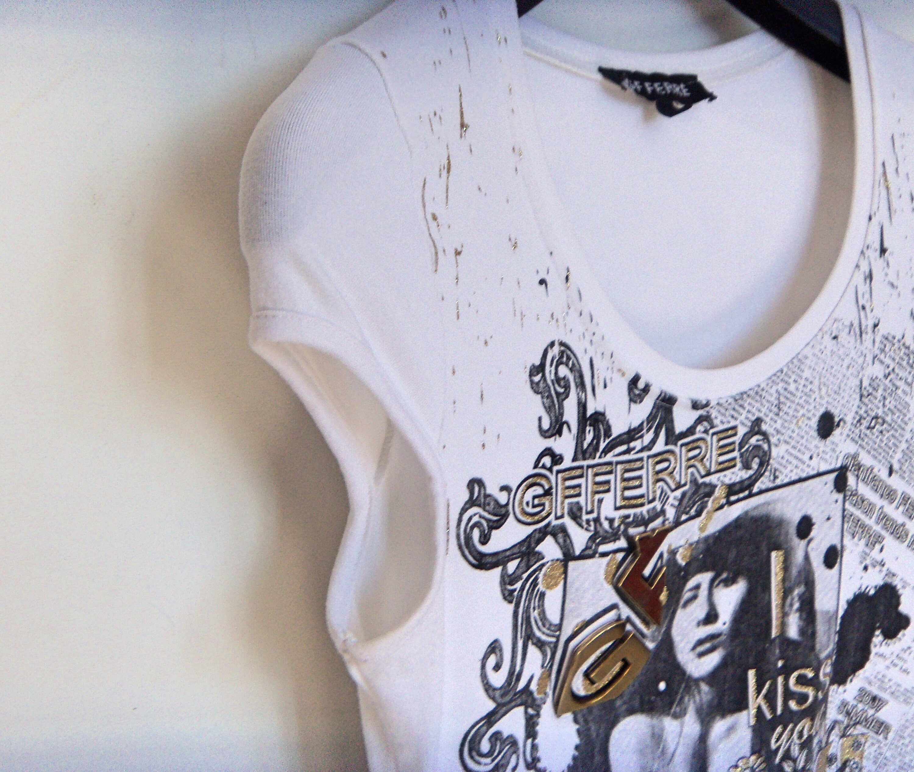 Vintage Gianfranco Ferre T-shirt: Y2K Gold Logo Tee, Size Medium 